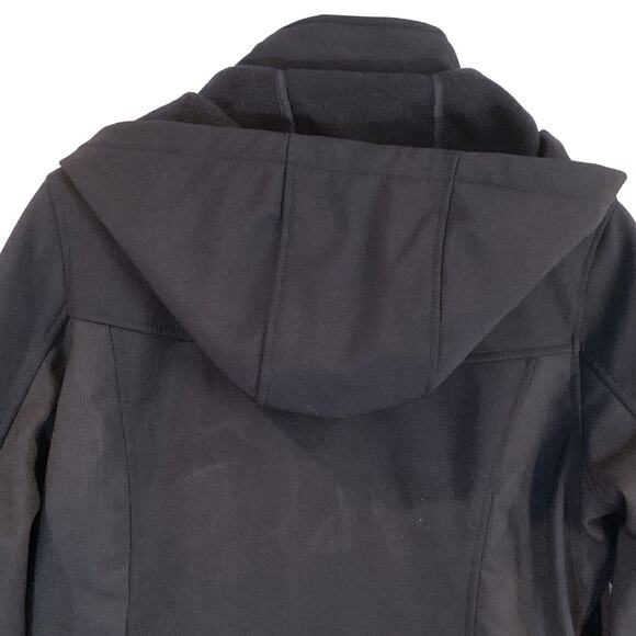 Bebe Versatile Mid-Length Coat Removable Hood & Lining Black Women's Medium - Picture 6 of 9